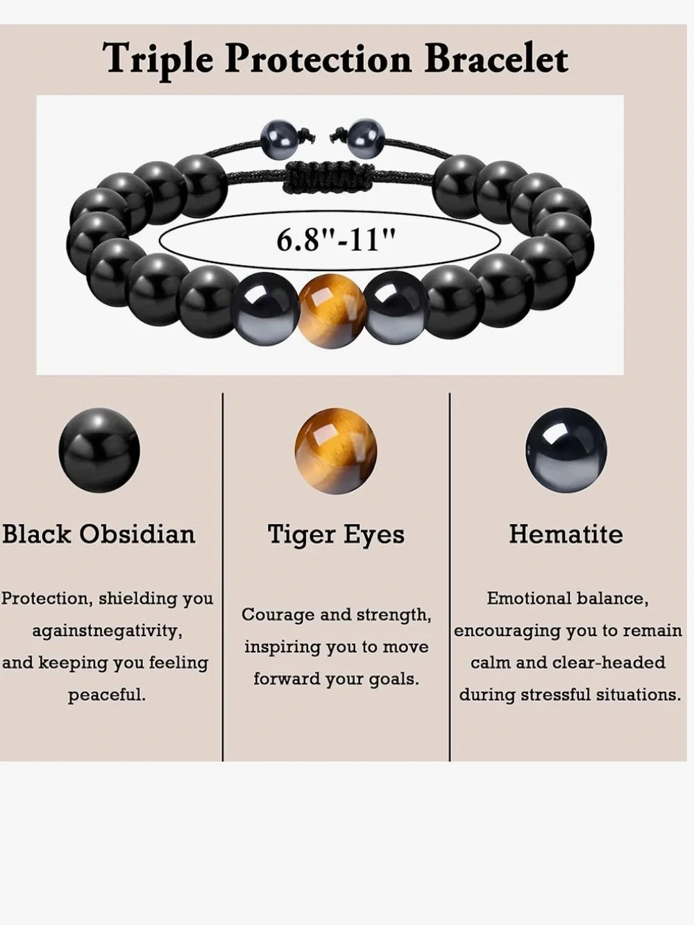 Men's Beaded Bracelet with Black, Gunmetal & Gold Accent